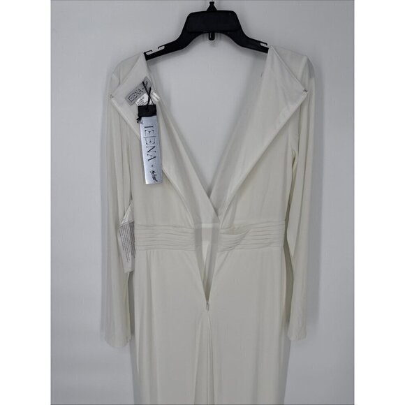 Mac Duggal Size 6 White 26554 Long Sleeve Wrap Jersey Slit Gown Dress Wedding - Picture 10 of 12